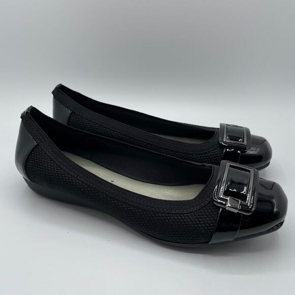 Anne Klein Iflex Size 9 Black Unice Ballet Flats Cap Toe Slip On Comfort Shoes - Picture 3 of 9